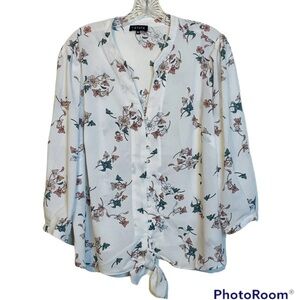 1.State white floral print button front top